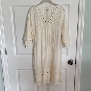 Sundance Cream V-Neck Dress with Button Accents -Bohemian style- Midi Length